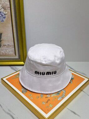 Miu Miu White Bucket Hat with Black Logo